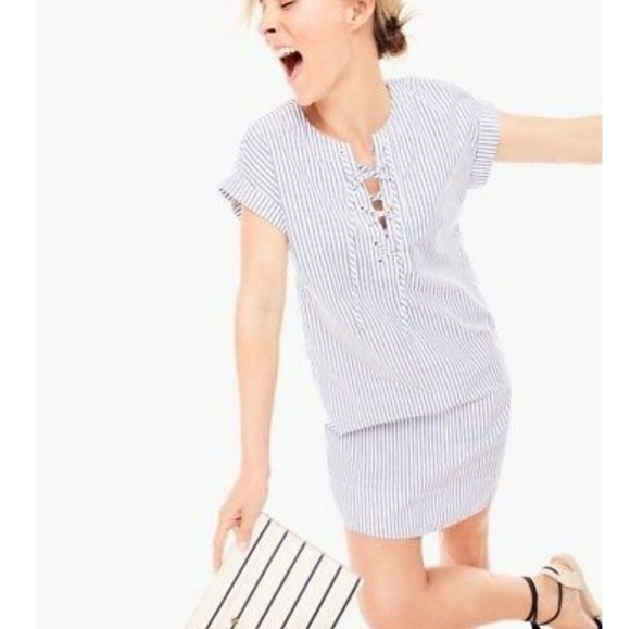 J. Crew Dresses & Skirts - J.Crew Dress Women's XS Blue White Striped Lace-Up Casual Chic Mini